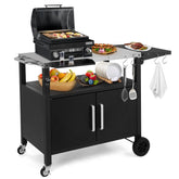 HAOYYE Outdoor Grill Cart with Storage Rolling Bar Cart Movable Kitchen Island for BBQ Patio Food Prep Table with Wheels Foldable Top and Hooks Portable Outdoor Serving Station for Deck Garden Balcony Cooking and Entertaining